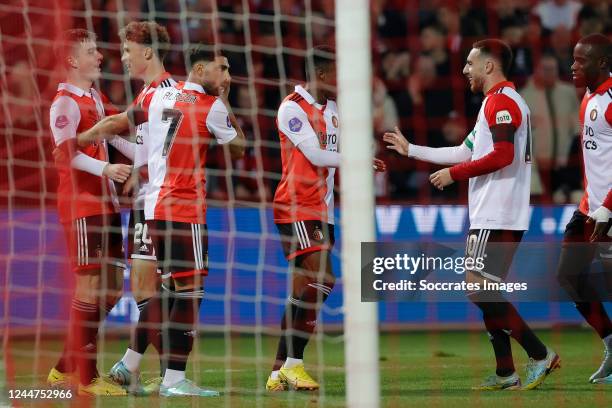 Patrik Walemark of Feyenoord celebrate 5-1 with Mats Wieffer of Feyenoord, Alireza Jahanbakhsh of Feyenoord, Javairo Dilrosun of Feyenoord, Orkun...