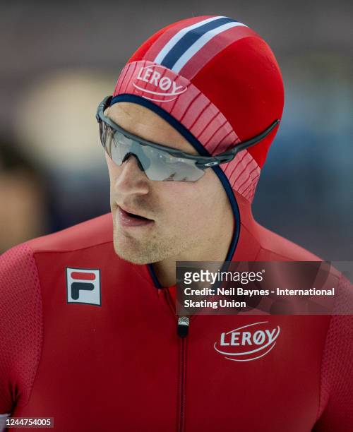 Odin By Farstad of Norway looks on prior to competing in the 1000m Men Division B, during Day 3 of the ISU World Cup Speed Skating at Vår Energi...