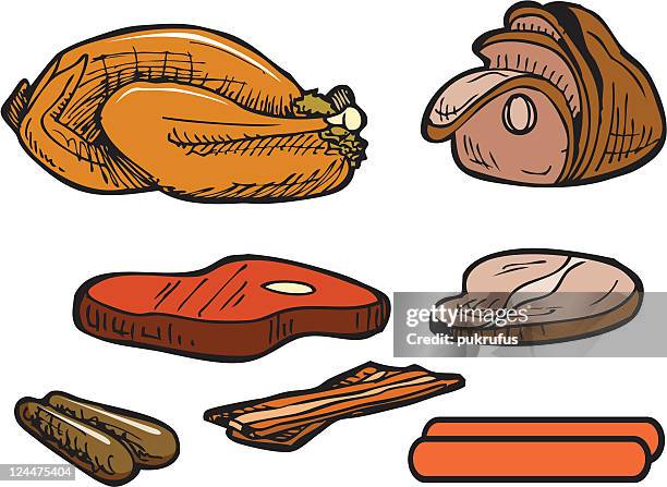 meats - sliced ham stock illustrations