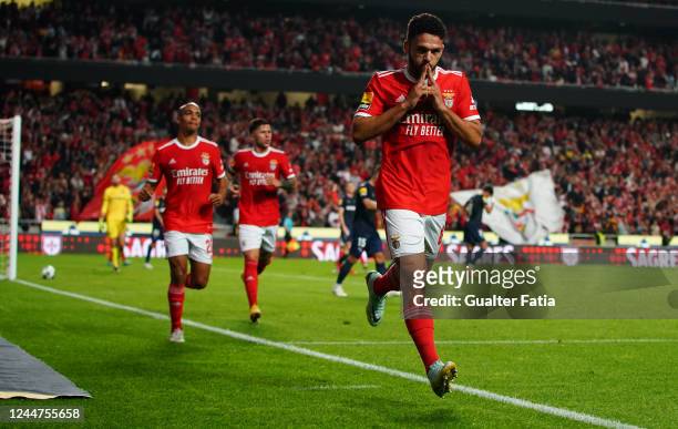Goncalo Ramos of SL Benfica celebrates after scoring a goal during the Liga Portugal Bwin match between SL Benfica and Gil Vicente at Estadio da Luz...