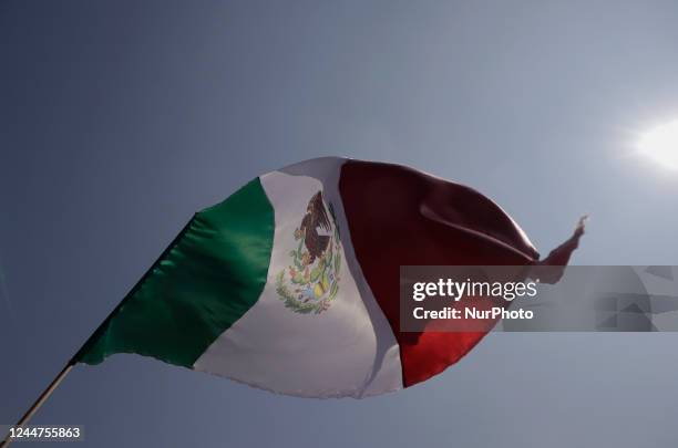 Mexican flag waves on the esplanade of the Monument to the Revolution in Mexico City, where various organizations, businessmen and people show their...