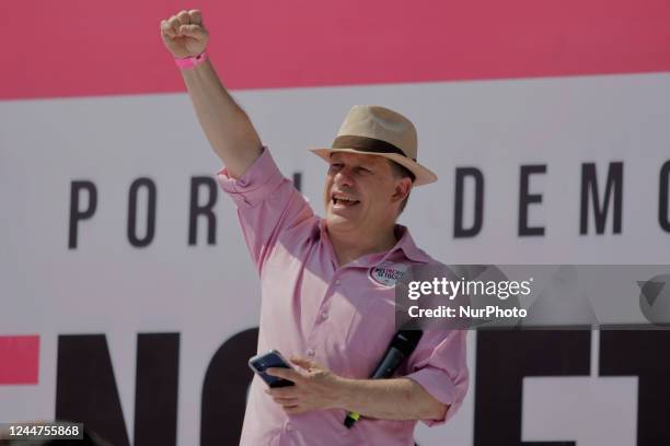 Fernando Belaunzarán, opponent of the government of the President of Mexico, Andrés Manuel López Obrador, on the esplanade of the Monument to the...