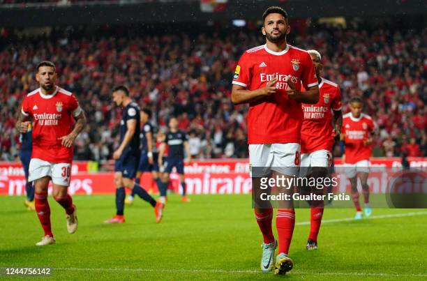 Goncalo Ramos of SL Benfica celebrates after scoring a goal during the Liga Portugal Bwin match between SL Benfica and Gil Vicente at Estadio da Luz...