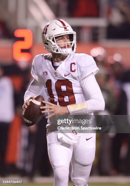 Stanford Cardinal quarterback Tanner McKee during a game between the Stanford Cardinal and the University of Utah Utes on November 12, 2022 at...