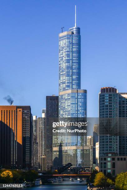 View on Chicago River and Trump Tower in Chicago, Illinois, United States, on October 19, 2022.