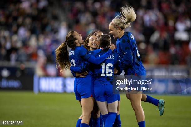 Mallory Pugh of United States celebrates her goal in the second half of the women's international friendly match against Germany at Red Bull Arena on...