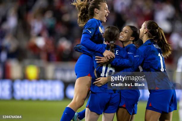 Mallory Pugh of United States celebrates her goal in the second half of the women's international friendly match against Germany at Red Bull Arena on...