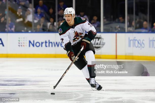 Nick Bjugstad of the Arizona Coyotes skates during the game against the New York Rangers on November 13, 2022 at Madison Square Garden in New York,...