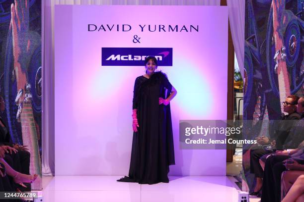 Model walks the runway wearing David Yurman and Sonia Garbarino Atelier during the We Will Survive Cancer Runway Show on November 12, 2022 in...