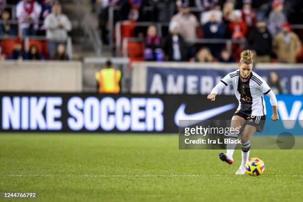 Linda Dallmann of Germany passes the ball the first half of the women's international friendly match against the United States at Red Bull Arena on...