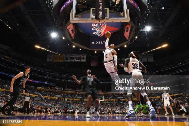 Russell Westbrook of the Los Angeles Lakers dunks the ball during the game against the Brooklyn Nets on November 13, 2022 at Crypto.Com Arena in Los...