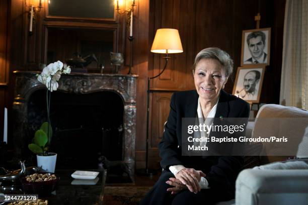 Widow of the last Shah of Iran and living in exile in France, Farah Diba Pahlavi is photographed for Paris Match on October 2, 2022 in Paris, France.