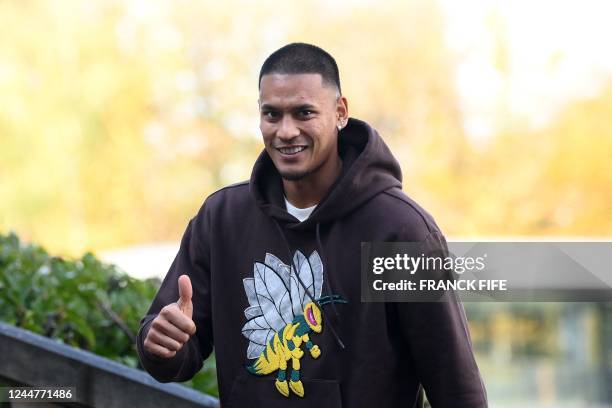 France's Alphonse Areola arrives for a get-together two days before the French national team leave for the upcoming Qatar 2022 World Cup football...