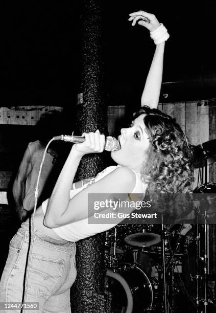 Annie Golden of US punk band The Shirts performs on stage at Dingwalls, London, England, in July, 1978.