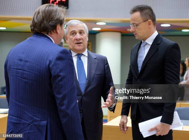 Commissioner for Neighbourhood and Enlargement Oliver Varhelyi talks with the Italian Minister of Foreign Affairs Antonio Tajani and the Hungarian...
