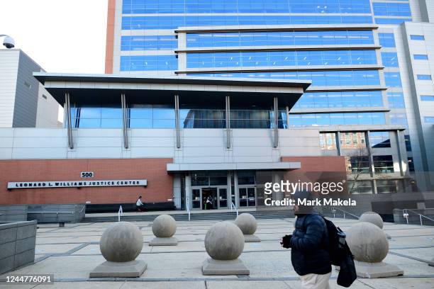 People walk past the Leonard L. Williams Justice Center on November 14, 2022 in Wilmington, Delaware. Elon Musk is on trial at this Delaware court...