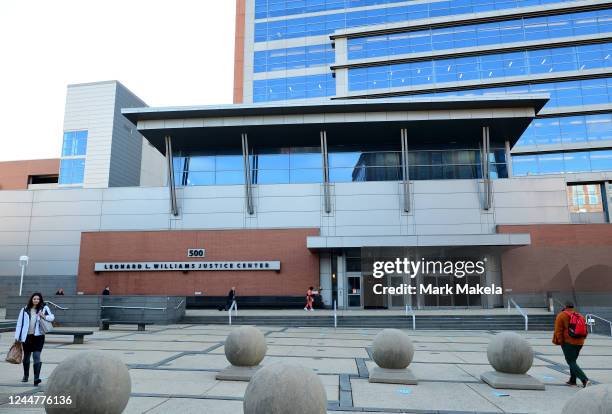 People walk past the Leonard L. Williams Justice Center on November 14, 2022 in Wilmington, Delaware. Elon Musk is on trial at this Delaware court...