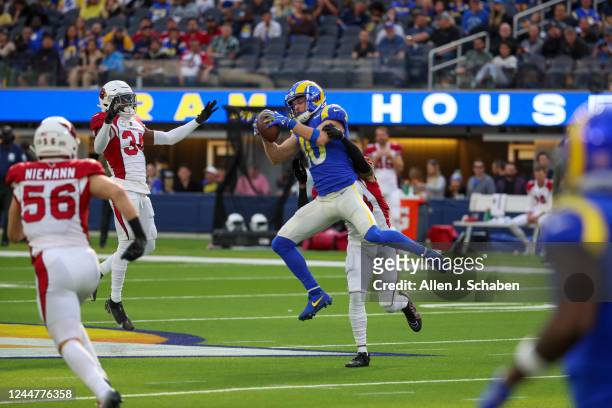 Los Angeles, CA Rams wide receiver Cooper Kupp, #10, can't hold onto a first half catch against the Cardinals at SoFi Stadium, Los Angeles Sunday,...