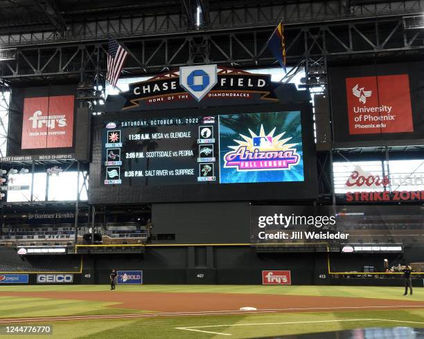 General view of the stadium before the game between the Mesa Solar Sox and the Glendale Desert Dogs at Chase Field on Saturday, October 15, 2022 in...