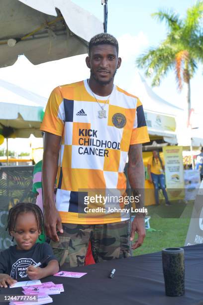 Inter Miami soccer player and Jamaica national football team Damion Lowe attends the Grace Jamaican Jerk Festival at Miramar Regional Park...