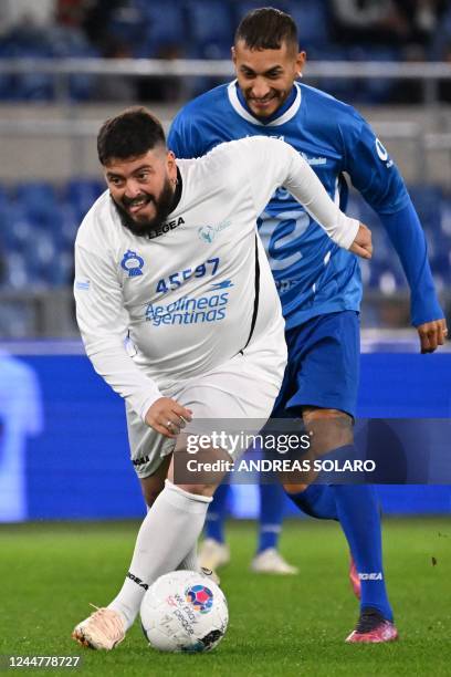 The son of late Argentininan player Diego Maradona, Diego Maradona Junior takes part in a friendly tribute "match for peace" in memory of Maradona,...