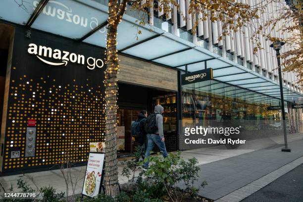 An Amazon Go retail store is seen at the Amazon.com Inc. Headquarters on November 14, 2022 in Seattle, Washington. Large scale layoffs are expected...