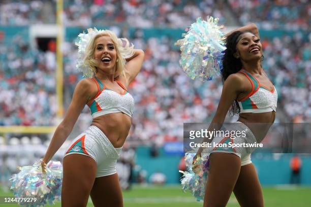Miami Dolphins cheerleaders performs for fans during the game between the Cleveland Browns and the Miami Dolphins on Sunday, November 13, 2022 at...