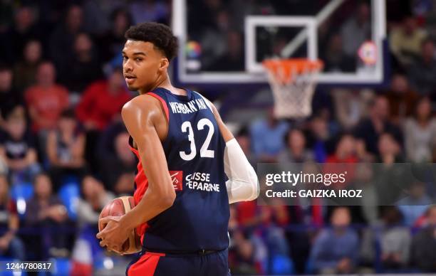 France's Victor Wembanyama looks on during the FIBA Basketball World Cup 2023 Qualifiers match between France and Bosnia-Herzegovina in Pau,...