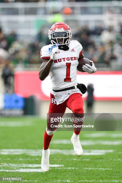 Rutgers Scarlet Knights wide receiver Aron Cruickshank sprints up field during a college football game between the Michigan State Spartans and...