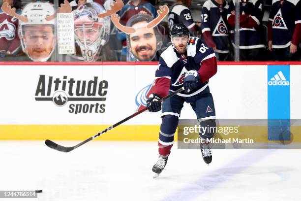 Martin Kaut of the Colorado Avalanche warms up prior to the game against the St. Louis Blues at Ball Arena on November 14, 2022 in Denver, Colorado.