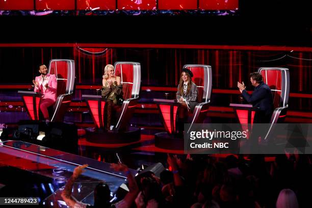 The Voice -- Live Top 16 Performances Episode 2216A -- Pictured: John Legend, Gwen Stefani, Camila Cabello, Blake Shelton --