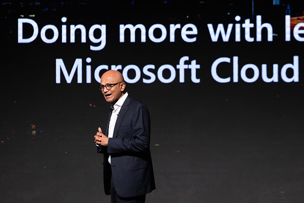 CEO of Microsoft Corp.  Satya Nadella gives the opening speech