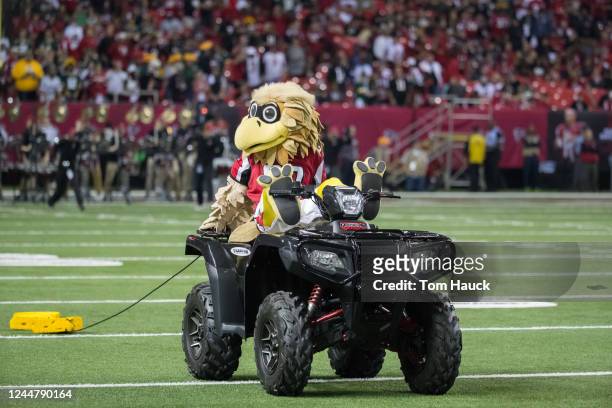 The mascot for the Atlanta Falcons during an NFL NFC Championship playoff game between the Green Bay Packers and the Atlanta Falcons, Sunday Jan. 22...