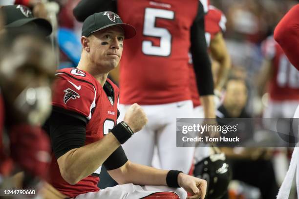 Atlanta Falcons quarterback Matt Ryan watches from the sideline during an NFL NFC Championship playoff game between the Green Bay Packers and the...