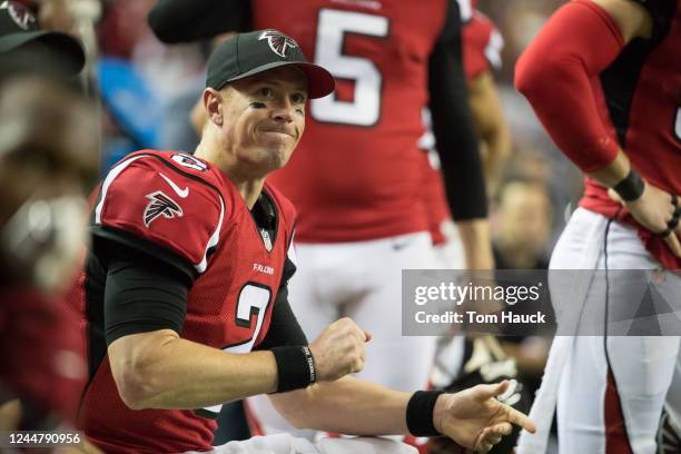 Atlanta Falcons quarterback Matt Ryan watches from the sideline during an NFL NFC Championship playoff game between the Green Bay Packers and the...