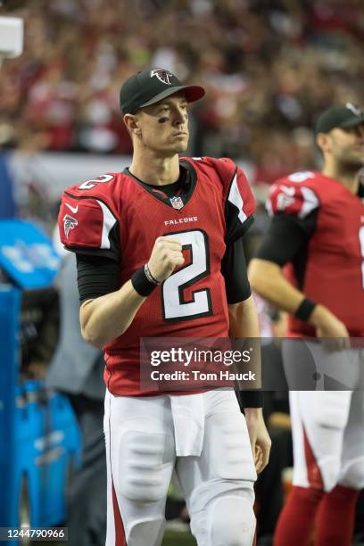 Atlanta Falcons quarterback Matt Ryan watches from the sideline during an NFL NFC Championship playoff game between the Green Bay Packers and the...