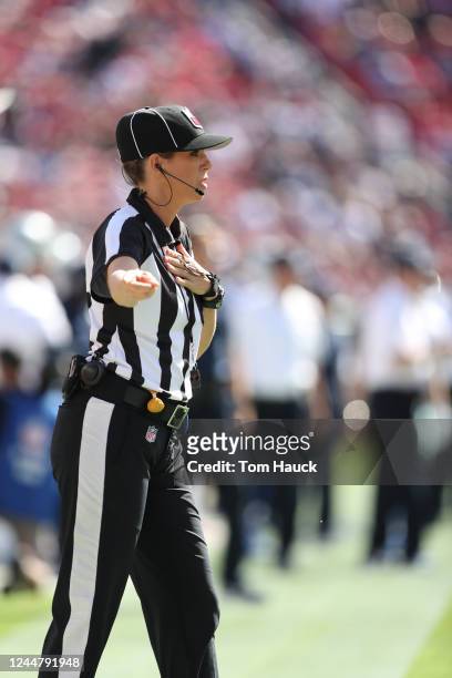 Referee Sarah Thomas during an NFL football game between the Dallas Cowboys against the San Francisco 49ers in Santa Clara, Calif., Sunday, Oct. 22,...
