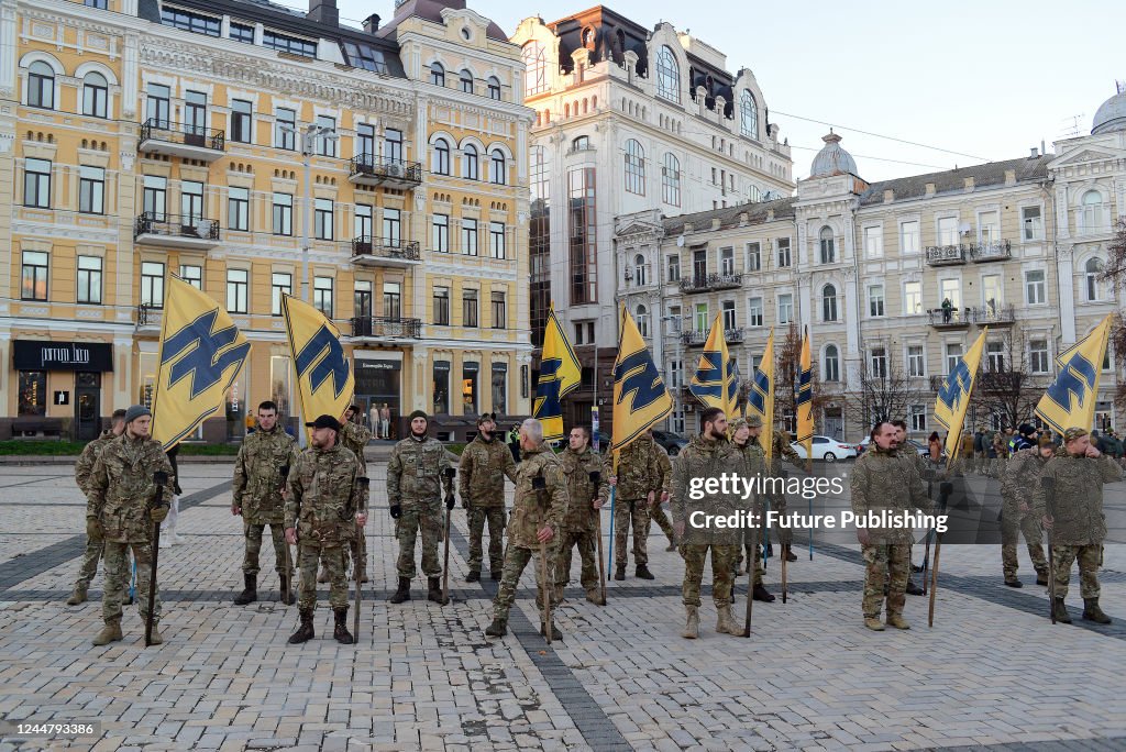Azoz Regiment KYIV, UKRAINE - NOVEMBER 13, 2022 - Soldiers of Azov regiment hold ...