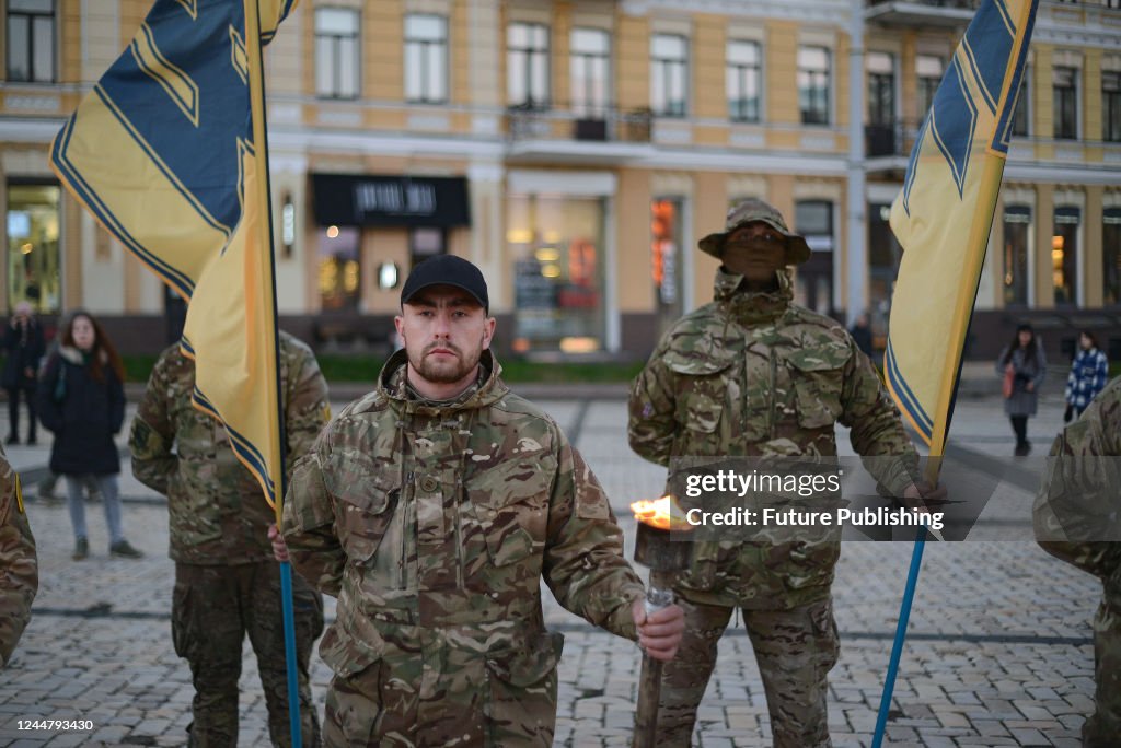 Azoz Regiment KYIV, UKRAINE - NOVEMBER 13, 2022 - Soldiers of Azov regiment hold ...