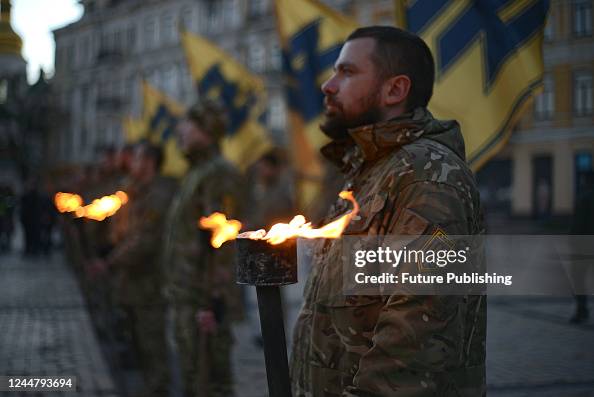 Azoz Regiment KYIV, UKRAINE - NOVEMBER 13, 2022 - Soldiers of Azov regiment hold ...