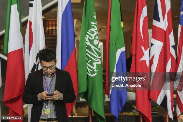 Journalists work at the media center during G20 Leaders' Summit in Nusa Dua, Bali, Indonesia on November 15, 2022.