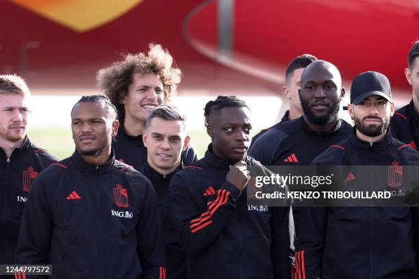 Members of Belgian's national football team Kevin De Bruyne, Lois Openda, Wout Faes, Leandro Trossard, Jeremy Doku, Romelu Lukaku and Yannick...