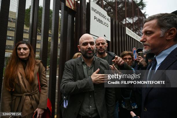 Italian writer Roberto Saviano leaves on November 15, 2022 the City of Justice in Rome, following a hearing in a defamation lawsuit from Italy's...