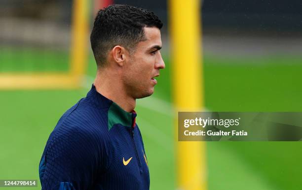 Cristiano Ronaldo of Portugal in action during the Portugal training session at Cidade do Futebol FPF on November 15, 2022 in Oeiras, Portugal.