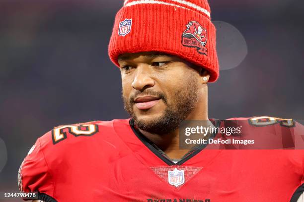 William Gholston of Tampa Bay Buccaneers looks on during the NFL match between Seattle Seahawks and Tampa Bay Buccaneers at Allianz Arena on November...