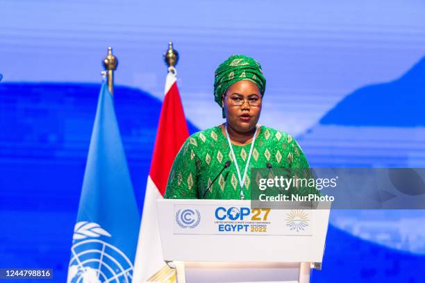 Josephine Napwon Cosmos Ngoya, Minister of Environment and Forestry of South Sudan addresses delegates in Plenary room Nefertiti during the resumed...