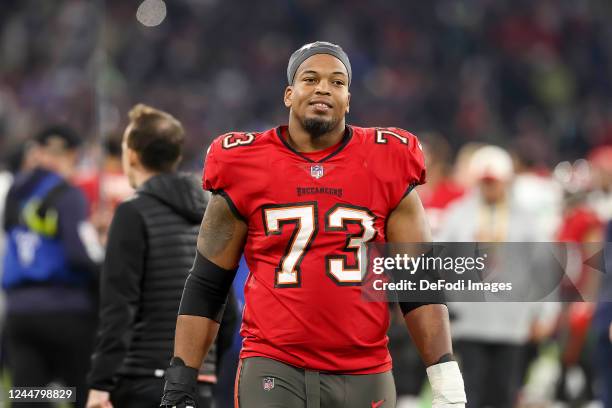 Brandon Walton of Tampa Bay Buccaneers looks on during the NFL match between Seattle Seahawks and Tampa Bay Buccaneers at Allianz Arena on November...