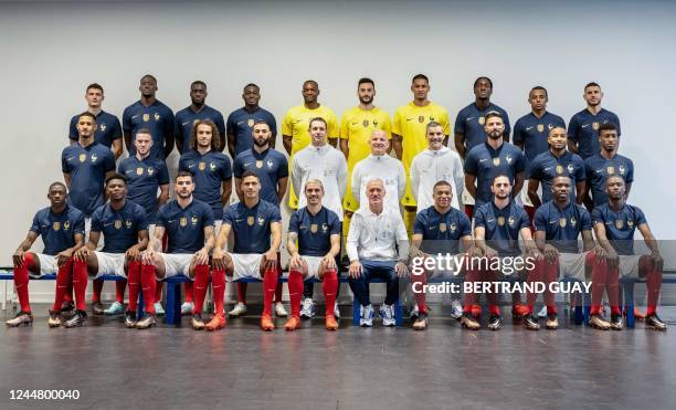 Members of France's squad for the upcoming Fifa World Cup in Qatar pose for the official picture in Clairefontaine-en-Yvelines, on November 15, 2022....