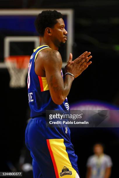 Alfonzo McKinnie of the Mexico City Capitanes claps against the Texas Legends on November 14 at the Mexico CityArena in Mexico City, Mexico. NOTE TO...
