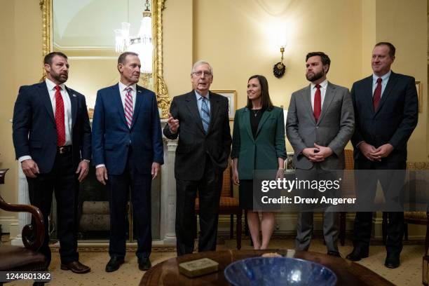 Sen.-elect Markwayne Mullin , Sen.-elect Ted Budd , Senate Minority Leader Mitch McConnell , Sen.-elect Katie Britt , Sen.-elect JD Vance and...